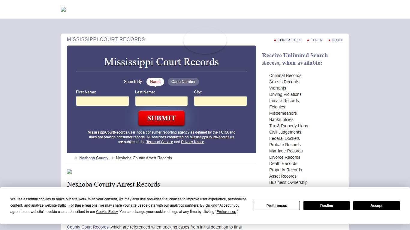 Neshoba County Arrest Records | MississippiCourtRecords.us
