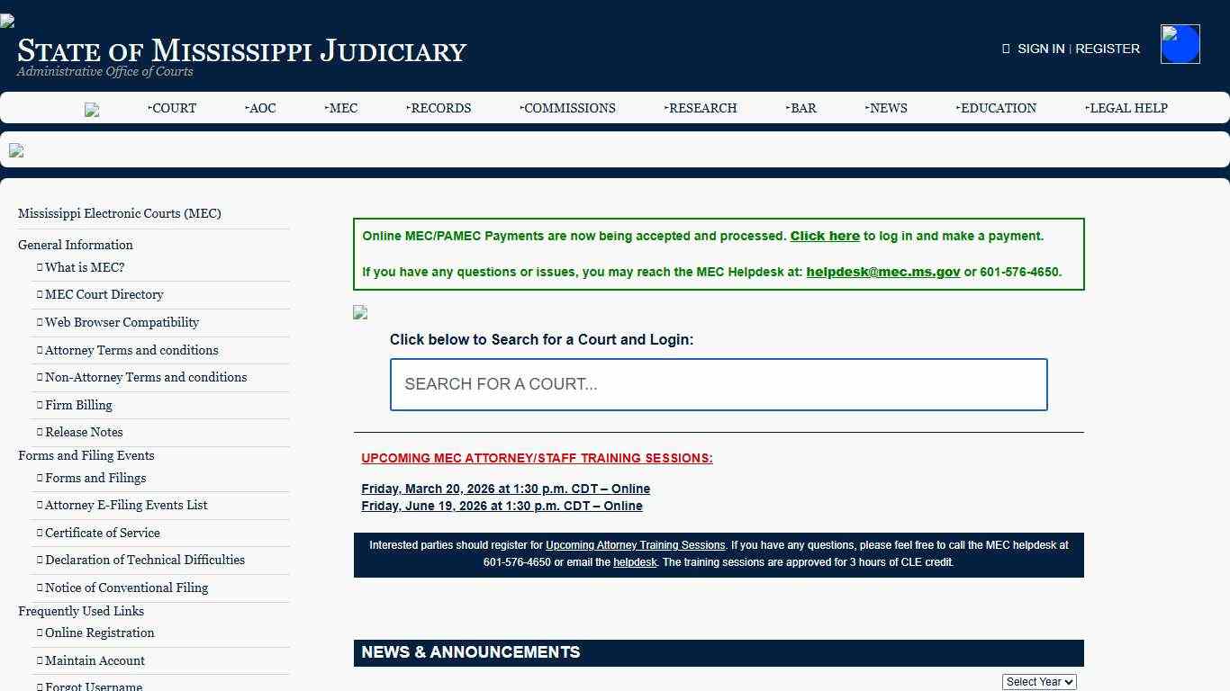 Mississippi Electronic Courts (MEC) - State of Mississippi Judiciary